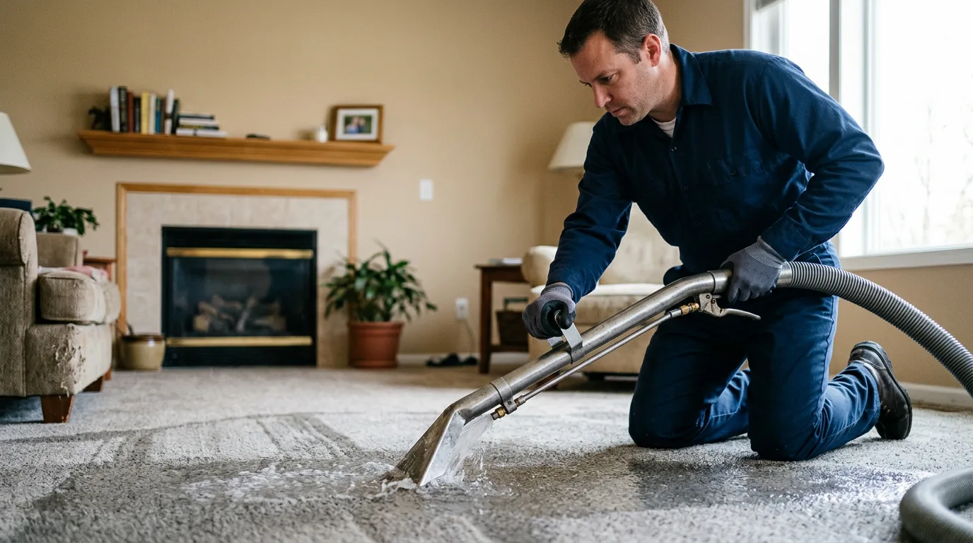 Water damage restoration technician working near La Farge, WI